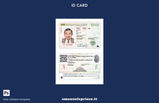 modello presente della carta d'identità della Bolivia in stile verificato